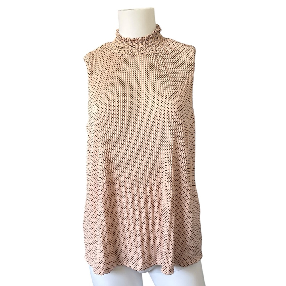 Adrianna Papell Pink Polka Dot Blouse Sleeveless Womens Size Small S